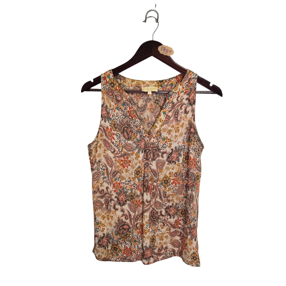 Lucy & Laurel Women Paisley Floral V-Neck Sleeveless Blouse Top Small Multi